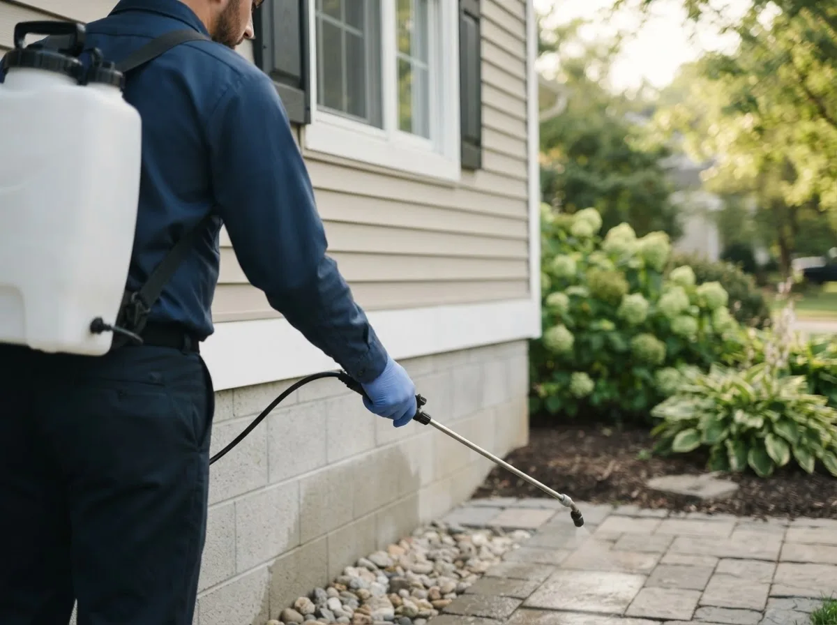Pest control technician inspecting a home in Turin, NY